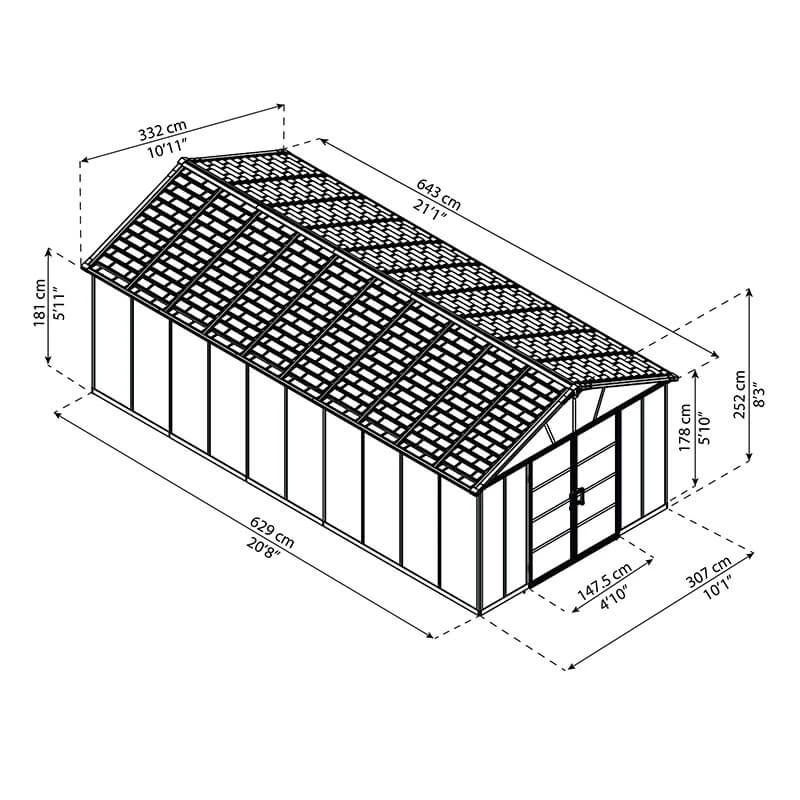 11' X 21.3' Palram Canopia Yukon Dark Grey Plastic Shed With WPC Floor (3.32m X 6.43m) 3 11' X 21.3' Palram Canopia Yukon Dark Grey Plastic Shed With WPC Floor (3.32m X 6.43m) - Image 3