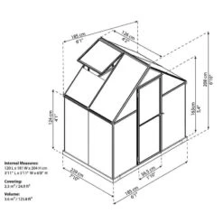 6' X 4' Palram Canopia Mythos Grey Greenhouse (1.85m X 1.26m) -Lifetina Shop 705897 mythos 6x4 grey greenhouse drawing min 1