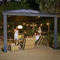 16' X 12' Palram Canopia Dallas 4900 Grey Garden Gazebo (4.88m X 3.64m) -Lifetina Shop 706082 16x12 palram dallas 4900 grey garden gazebo insitu4 min