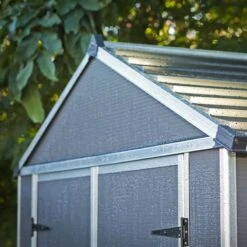 6' X 8' Palram Canopia Rubicon Double Door Plastic Garden Shed - Dark Grey (1.85m X 2.28m) -Lifetina Shop 706807bun 6x8 palram rubicon dd plastic shed grey close up6 min