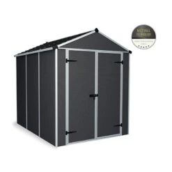 6' X 8' Palram Canopia Rubicon Double Door Plastic Garden Shed - Dark Grey (1.85m X 2.28m) -Lifetina Shop 706807bun 6x8 palram rubicon dd plastic shed grey cutout min