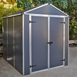 6' X 8' Palram Canopia Rubicon Double Door Plastic Garden Shed - Dark Grey (1.85m X 2.28m)