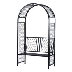 Panacea Twisted Lattice Metal Garden Arch With Seat 7'3 X 3'9 -Lifetina Shop 89095 panacea twisted lattice metal garden arch with seat 7 3 x 3 9 cutout min