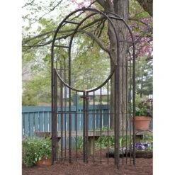 Panacea Sunset Metal Garden Arch With Gate - Bronze 7'5 X 4'1