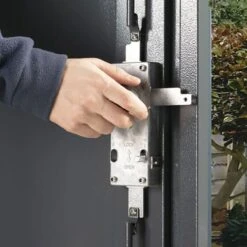 3'6 X 7'4 Asgard Sentry Slimline Metal Shed (1.06m X 2.23m) -Lifetina Shop asgen 3x7 asgard sentry slimline metal shed close up1 min 2