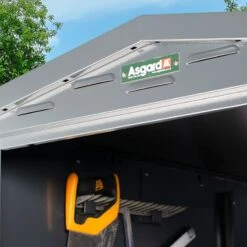 3'6 X 7'4 Asgard Sentry Slimline Metal Shed (1.06m X 2.23m) -Lifetina Shop asgen 3x7 asgard sentry slimline metal shed close up3 min 2