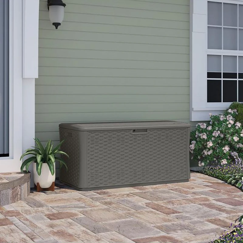 4'7 X 2'5 Suncast 507 Litre Ratten-effect Plastic Storage Box - Stoney Grey (1.4m X 0.73m) 2 4'7 X 2'5 Suncast 507 Litre Ratten-effect Plastic Storage Box - Stoney Grey (1.4m X 0.73m) - Image 2