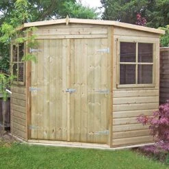 7' X 7' Shire Premium Pressure Treated Wooden Corner Garden Shed (2.07m X 2.16m)