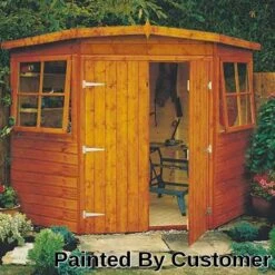 7'5 X 7'5 Shire Shiplap Wooden Corner Garden Shed (2.33m X 2.33m) -Lifetina Shop corner shed with text 2 1