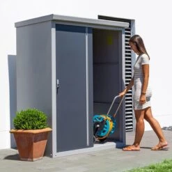 4'4 X 3'2 Trimetals Guardian D43 Metal Shed (1.34m X 0.97m) -Lifetina Shop dm gy139 trimetals guardian d43 metal shed insitu2 min 1