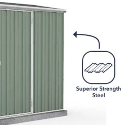 7'5 X 2'7 Absco Space Saver Pent Metal Shed - Pale Eucalyptus (2.26m X 0.79m) -Lifetina Shop esdxl20met008bun 7 5x2 7 absco spacesaver pent metal shed close up6 min