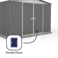 9'10 X 12' Absco Regent Double Door Metal Shed - Grey (3m X 3.66m) -Lifetina Shop esdxl20met098bun 9 10x12 absco regent dd metal shed close up2 min