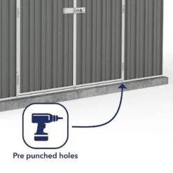 9'10 X 12' Absco Regent Double Door Metal Shed - Grey (3m X 3.66m) -Lifetina Shop esdxl20met098bun 9 10x12 absco regent dd metal shed close up3 min