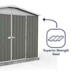9'10 X 12' Absco Regent Double Door Metal Shed - Grey (3m X 3.66m) -Lifetina Shop esdxl20met098bun 9 10x12 absco regent dd metal shed close up4 min