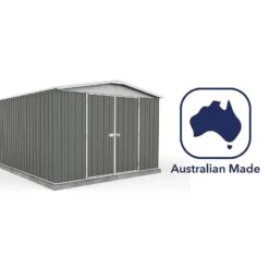 9'10 X 12' Absco Regent Double Door Metal Shed - Grey (3m X 3.66m) -Lifetina Shop esdxl20met098bun 9 10x12 absco regent dd metal shed close up5 min
