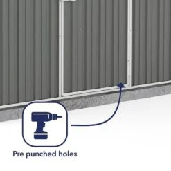 7'5 X 5' Absco Space Saver Pent Metal Shed - Grey (2.26m X 1.52m) -Lifetina Shop esdxl20met100bun 7 5x5 absco spacesaver pent metal shed close up3 min