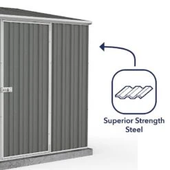 7'5 X 5' Absco Space Saver Pent Metal Shed - Grey (2.26m X 1.52m) -Lifetina Shop esdxl20met100bun 7 5x5 absco spacesaver pent metal shed close up4 min