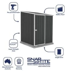 5' X 5' Absco Space Saver Pent Metal Shed - Dark Grey (1.52m X 1.52m) -Lifetina Shop esdxl20met107 5x5 absco d grey feature7 min