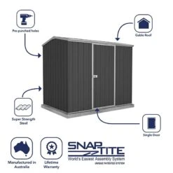 7'5 X 5' Absco Premier Titanium Reverse Apex Metal Shed - Dark Grey (2.26m X 1.52m) -Lifetina Shop esdxl20met116 7x5 titanium dg f4 min