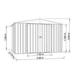 10' X 7' Absco Regent Double Door Metal Shed - Grey (3m X 2.18m) -Lifetina Shop esdxl20met124 10x7 regent grey drawing min