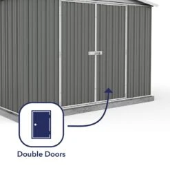 10' X 7' Absco Regent Double Door Metal Shed - Grey (3m X 2.18m) -Lifetina Shop esdxl20met124 10x7 regent grey feature3 min