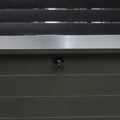 5' X 2' Falcon 165 Heavy Duty Metal Garden Storage Box 550L (1.6m X 0.7m) -Lifetina Shop falcongrey165 falcon 165 heavy duty metal garden storage box 550l close up1 min