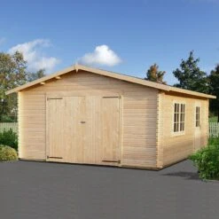 Palmako Roger 4.5m X 5.5m Extra Wide Log Cabin Single Garage (44mm) - Double Doors -Lifetina Shop frv44 4757 1 01