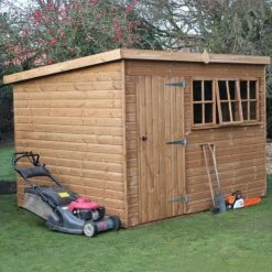 10' X 8' Traditional Heavy Duty Shiplap Pent Wooden Shed (3.05m X 2.44m) -Lifetina Shop heavy duty pent sheds insitu3 min 1