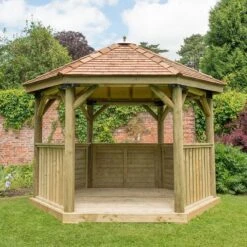 12'x10' (3.6x3.1m) Luxury Wooden Garden Gazebo With New England Cedar Roof - Seats Up To 10 People