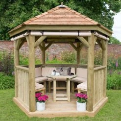 10'x9' (3x2.7m) Luxury Wooden Garden Gazebo With New England Cedar Roof - Seats Up To 10 People -Lifetina Shop hgg3mnecin 3m gazebo cedar cream furnishing