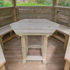 13'x12' (4x3.5m) Luxury Wooden Furnished Garden Gazebo With Traditional Timber Roof - Seats Up To 15 People -Lifetina Shop hgg4mttcfin 4m timber roof furnished cream table3