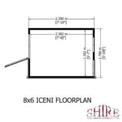 6' X 8' Shire Iceni Pent Potting Shed (1.83m X 2.5m) -Lifetina Shop icen0806dsl 1aa iceni potting shed drawing2 min