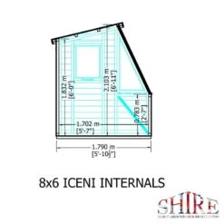 6' X 8' Shire Iceni Pent Potting Shed (1.83m X 2.5m) -Lifetina Shop icen0806dsl 1aa iceni potting shed drawing3 min