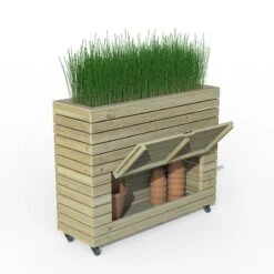 3'11 X 1'4 Forest Linear Tall Wooden Garden Planter With Storage And Wheels (1.2m X 0.4m) -Lifetina Shop linpl12090sw 2