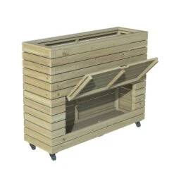 3'11 X 1'4 Forest Linear Tall Wooden Garden Planter With Storage And Wheels (1.2m X 0.4m) -Lifetina Shop linpl12090sw 3
