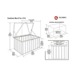 5x3 Globel Anthracite Grey Cushion Storage Box -Lifetina Shop lotus cb53ag 5x3 lotus grey cushion storage box drawing1 min