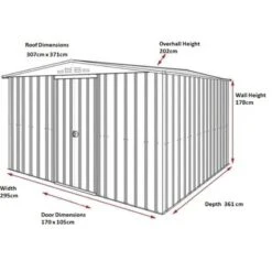 10' X 12' Globel Heritage Green Apex Metal Shed (3.07m X 3.71m) -Lifetina Shop lotus1012hg 04