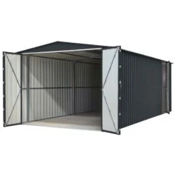 10' X 19' Globel Anthracite Grey Double Door Metal Garage (3.07m X 5.88m) -Lifetina Shop lotus1019utag lotus 10x19 double garage cutout7