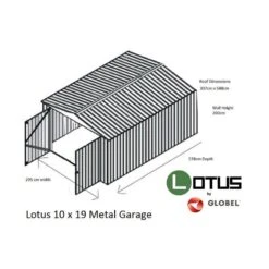10' X 19' Globel Anthracite Grey Double Door Metal Garage (3.07m X 5.88m) -Lifetina Shop lotus10x19utag 10x19 lotus grey metal garage drawing min