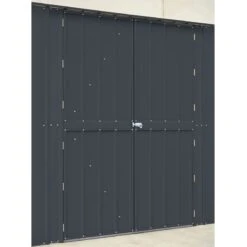 10' X 19' Globel Anthracite Grey Double Door Metal Workshop (3.07m X 5.88m) -Lifetina Shop lotus10x19wsag 10x19 lotus grey metal workshop close up8 min