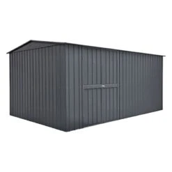 10' X 19' Globel Anthracite Grey Double Door Metal Workshop (3.07m X 5.88m) -Lifetina Shop lotus10x19wsag 10x19 lotus grey metal workshop cutout1 min