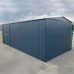 10' X 19' Globel Anthracite Grey Double Door Metal Workshop (3.07m X 5.88m) -Lifetina Shop lotus10x19wsag 10x19 lotus grey metal workshop insitu1 min