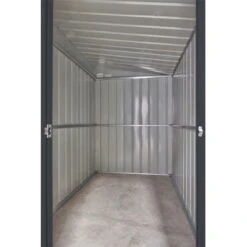5' X 8' Globel Lean To Anthracite Grey Metal Shed (1.55m X 2.42m) -Lifetina Shop lotus5x8leantoags 5x8 lotus lean to grey metal shed close up4 min