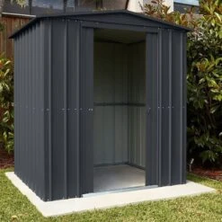 6' X 3' Globel Anthracite Grey Metal Shed (1.84m X 0.92m) -Lifetina Shop lotus63ag 6x3 lotus anthracite grey metal shed insitu2 min