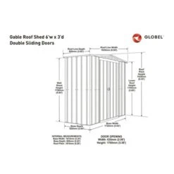 6' X 3' Globel Heritage Green Apex Metal Shed (1.84m X 0.92m) -Lifetina Shop lotus6x3hgs 6x3 lotus green apex metal shed drawing min