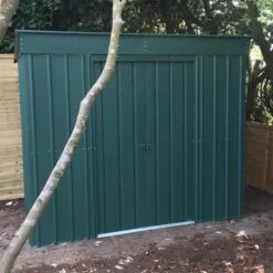 6' X 3' Globel Heritage Green Pent Metal Shed (1.8m X 0.93m) -Lifetina Shop lotus6x3penthgs 6x3 lotus green pent metal shed insitu2 min