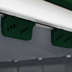 6' X 4' Globel Heritage Green Low Pent Metal Shed (1.8m X 1.24m) -Lifetina Shop lotus6x4lowpenthgs 6x4 lotus green low pent metal shed close up4 min