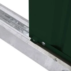 6' X 4' Globel Heritage Green Low Pent Metal Shed (1.8m X 1.24m) -Lifetina Shop lotus6x4lowpenthgs 6x4 lotus green low pent metal shed close up7 min