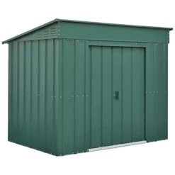 6' X 4' Globel Heritage Green Low Pent Metal Shed (1.8m X 1.24m) -Lifetina Shop lotus6x4lowpenthgs 6x4 lotus green low pent metal shed cutout1 min