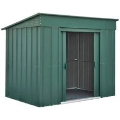 6' X 4' Globel Heritage Green Low Pent Metal Shed (1.8m X 1.24m) -Lifetina Shop lotus6x4lowpenthgs 6x4 lotus green low pent metal shed cutout2 min